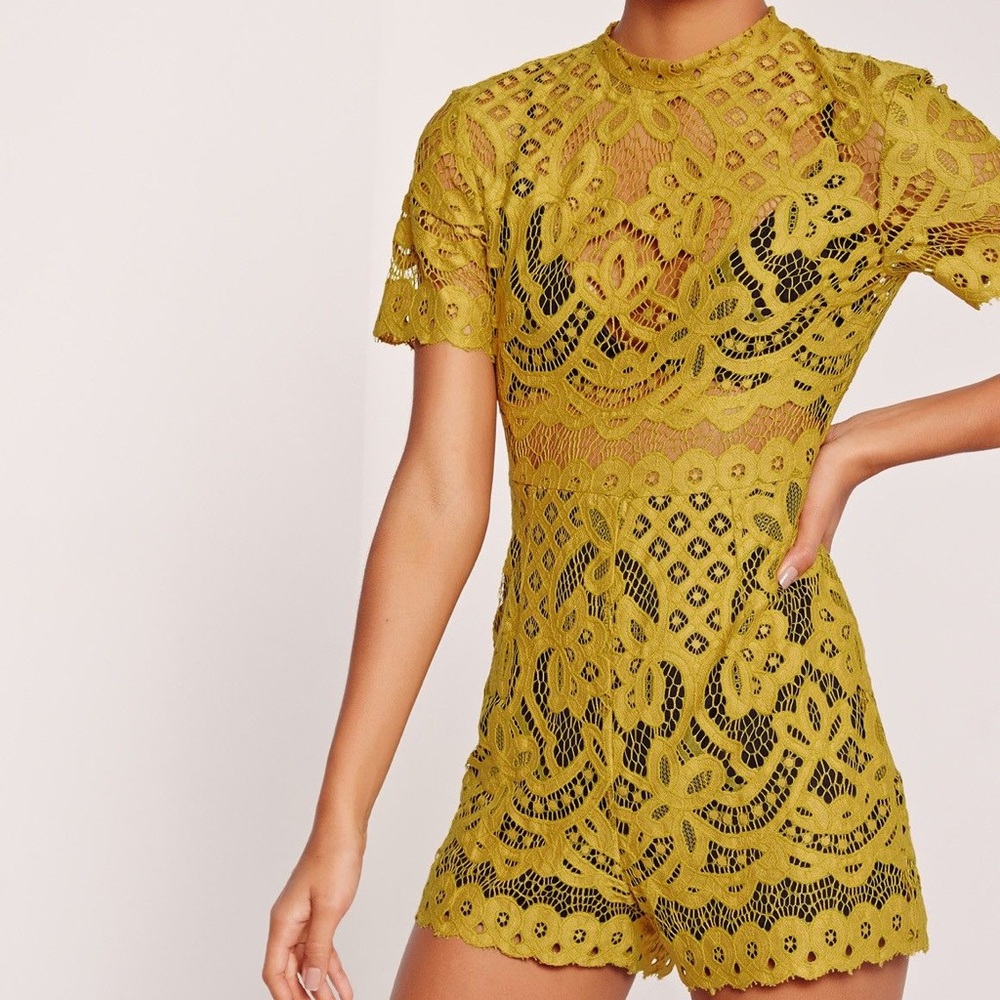 Missguided Yellow High Neck Playsuit